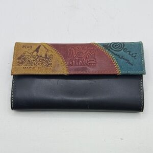 Cusco Machu Picchu Peru Embossed Colorful Leather Wallet ID Card Holder Trifold